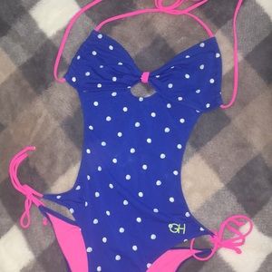 Gilly Hicks One Piece Blue Polkadot Swimsuit